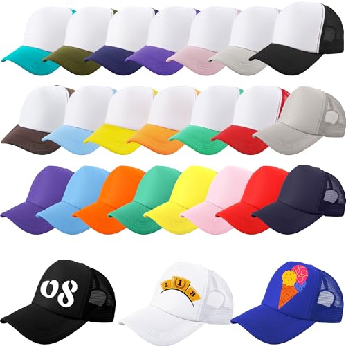 25 Pcs Kids Sublimation Trucker Caps Adjustable DIY Baseball Hat Multicolor Trucker Hat for Child Summer Group Activities (US, Alpha, One Size, Color Set 1)
