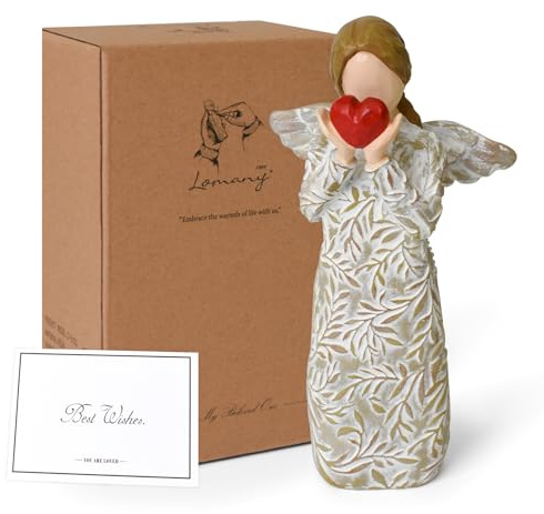 Figuras de Ángel de La Guarda, Estatua de Angelito Conmemorativo de Resina con Vestido Tallado en Hoja y Corazón, Regalo de Condolencias para Mujeres, Recuerdo Curativo por Pérdida, Dia de La Madre