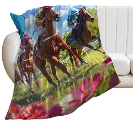 Horse Racing Throw Blanket for Couch Soft Warm Flannel Bed Blankets for All Seasons 40*50 （100 * 130cm）