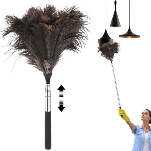 Extendable Feather Duster 43-115cm Ostrich Feather Dusters Extendable Duster for Home Cleaning High Ceilings Doorways Lights Cupboards Car Office