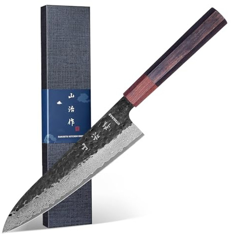 SANJISTU Japanese Chef Knife 8 Inch Damascus Steel Kitchen Knife, Professional Kitchen Knives Sharp High Carbon Super Steel 67 Layers, Japanese Gyuto Knife with Premium Gift Box (Damascus Chef Knife)