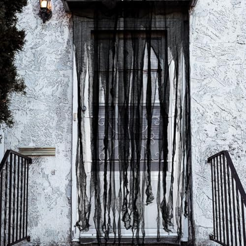 Augesak Halloween Cortina Puerta, Blutiges Tuch Dekorationen, Deko Tuch Gruselig, para Fiesta de Halloween de Miedo Decoración de Entrada de Casa Embrujada-Negro