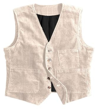 Gilet en velours côtelé pour homme, style vintage, veste sans manches pour tenue décontractée et formelle, beige, M