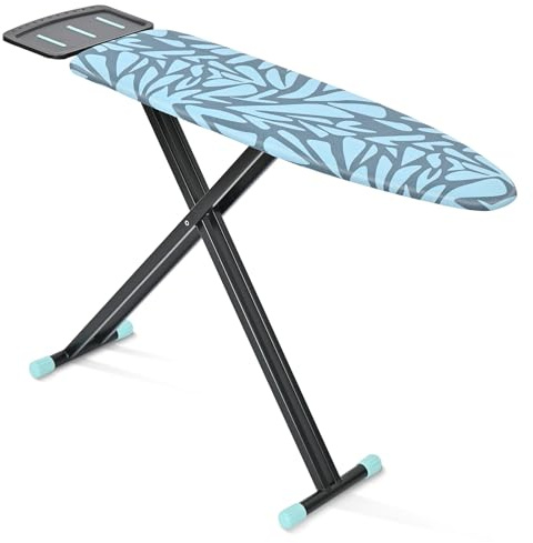 Tabla de Planchar Plegable, Tablas de Planchar de tamaño Completo, no Requiere Montaje, Alturas Ajustables, Patas Antideslizantes reforzadas con Bandeja para Planchar, 33 x 110 cm Bleu