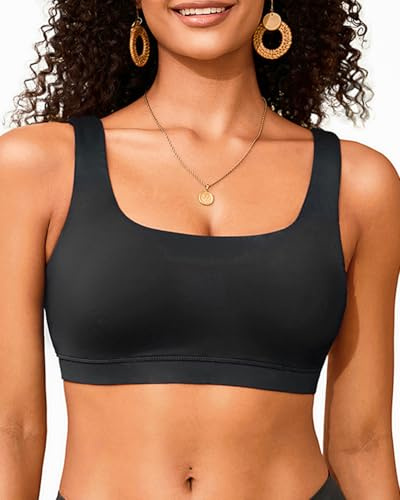 Aqua Eve Sport-BH für Damen, Badeanzug, Bade-BH, Bikini-Oberteil, U-Ausschnitt, Badebekleidung (Schwarz,M)