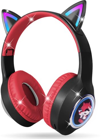 AXFEE Auriculares Inalámbricos Niños, con LED y Micrófono, Negro