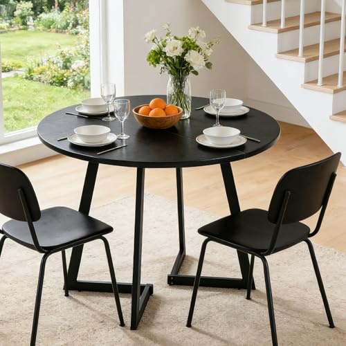 Karl home 35.4in Small Dining Table, Round Dining Table with Wing-Shaped Steel Legs, Circle Dinner Tables for Small Space, Apartment, Office, Kitchen, for 2 to 4 Person-Black