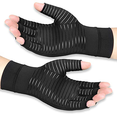 Vlela Copper Arthritis Compression Gloves Women Men Relieve Hand Pain Swelling and Carpal Tunnel Fingerless for Typing, Support for Joints, Medium