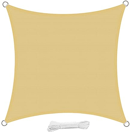 swift Toldo Vela de Sombra Cuadrado 3x3 m HDPE Transpirable Protección Rayos UV para Patio Exteriores Jardín, Color Arena