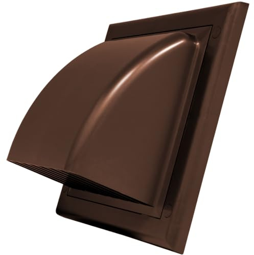 Brown Gravity Flap for Ø 150 mm / 6 Round Wall Outlet - Ventilation Duct Cover with Non-Return Shutters and Rear Spigot - Cowled Ducting Air Vent Grille
