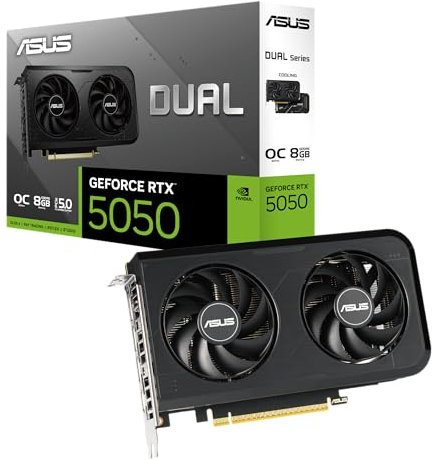 ASUS Dual NVIDIA GeForce RTX 5050 8GB GDDR6 OC Edition – Carte Graphique (PCIe 5.0, DLSS 4, HDMI 2.1b, DisplayPort 2.1b, 2 Slot, Ventilateurs axiaux, Technologie 0dB, Dual BIOS)