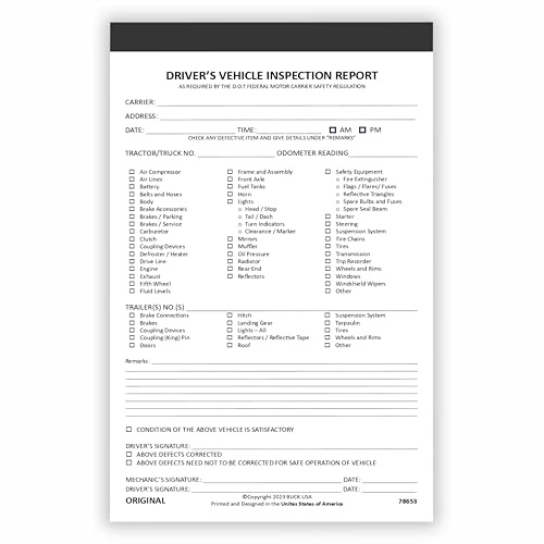 Detailed Driver Vehicle Inspection Report Book – 35 Sets of Forms Per DVIR Inspection Book, 2 Ply Carbonless, 5.5 x 8.5, Pre Trip Inspection Book for Truckers, FMCSA Compliant, Easy Tear-Out