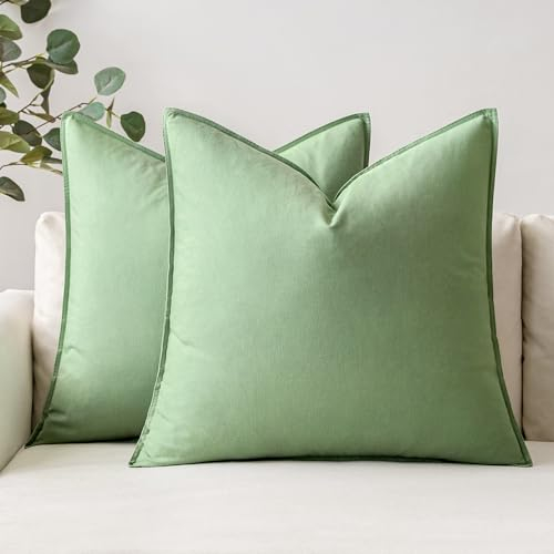 MIULEE Kissenbezug Kissenhülle Dekokissen Leinen Baumwolle Dekorative Kissenbezüge Waschbar Sofakissen mit Verstecktem Reißverschluss für Wohnzimmer Schlafzimmer Sofa 2er Set 40x40 cm Hellgrün
