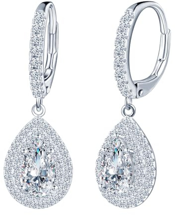 INFINIONLY Pendientes lágrima de diamante para mujer: pendientes aretes con cierre francese de plata 925-2 quilates de lágrima moissanita de color D claridad VVS1 certificado GRA - joyas de boda