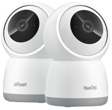 ieGeek 5MP 2.4G/5GHz WiFi Indoor Security Camera, Plug-In Pet Camera with App, Night Vision, 360° PTZ, 4X Zoom, Auto-Tracking, Two-way Talk, Alexa, Memory/Cloud Storage, No Monthly Fee, 2PCS