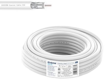 EDISION ICX-5 Koaxialkabel 5m, Antennenkabel 130dB Indoor PVC Weiß, Stahl/Kupfer Innenleiter CCS, SAT Kabel, geeignet für DVB-S2, DVB-T/T2, DVB-C, BK-Anlagen, CCTV, Ring 5m