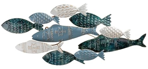 GILDE Väggrelief Pesca metall fiskmotiv mörkblå ljusblå vit glänsande strukturerad 30 x 71 cm väggdekoration konst dekoration hemtillbehör