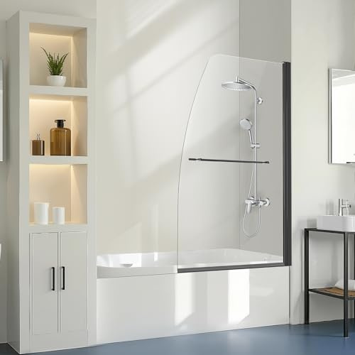 VEVOR Frameless Bathtub Shower Door, 34 W x 55 H, Half Shower Door for Bathtub, Tempered Glass, with 1/4 in Tempered Glass Bathroom Shower Screen, Black
