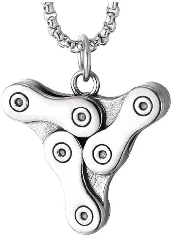 COOLSTEELANDBEYOND Uomo Triangolo Meccanico Ingranaggio Catena della Bici Pendente Collana Acciaio, Industriale Steampunk Gioielli