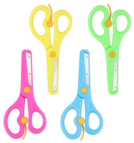 FLOWERUN 4 Stück Kinderschere, Sicherheits Bastelschere für Kinder mit abgerundeter Spitze, mehrfarbiges Set für Vorschule Schule DIY Papierhandwerk (Farbmix)