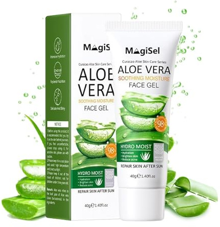 Aloe Vera Gel - 98%, Gel Aloe Vera pur visage et corps hydratant, Crème Hydratante pour peaux sèches, coups de soleil, Rougeurs, acné, apaisante et hydratante, Renforce Barrière Cutanée, 40g