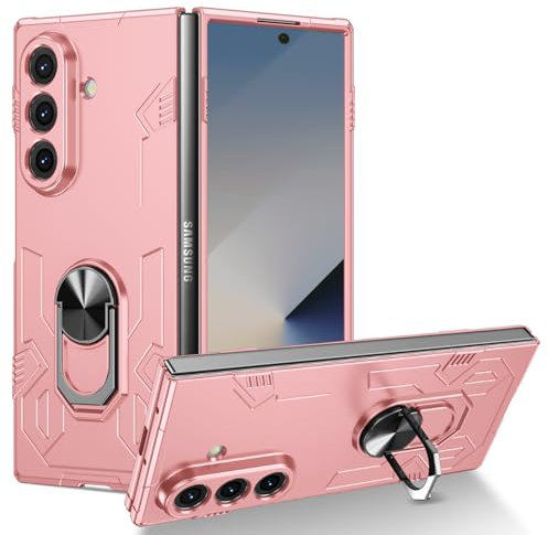 yanzi Compatible with SamSung Galaxy Z Fold 7-5G Phone Case(2025)+3D Tempered Glass[Military-Shockproof]-[Kickstand] Bumper TPU Silicone Protection Smartphone Cover for Galaxy Z Fold 7-Rose Gold
