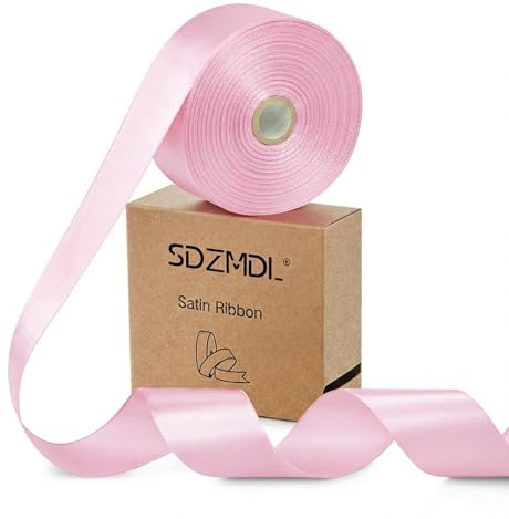 SDZMDL Pink Satin Ribbon for Gift Wrapping, Easter Decor, Mother's Day Bow & Eternal Flower Making, Floral Bouquets, Party Decoration, 1-1/2 Inch 50 x Yds.