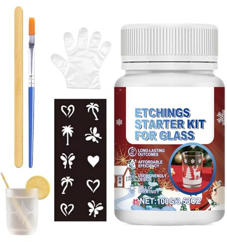 Yulokdwi Kit Crema Para Grabar Vidrio | Kit Grabado Vidrio Esmerilado Con Plantillas | Materiales De Manualidades | Para Principiantes Artistas Estudiantes Aula Decoración Hogar Ventanas Espejos