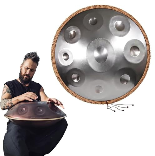 Instrumento De Tambor Handpan, Tambor De Acero De 22 Pulgadas, 440 Hz, 9/10/12 Notas, Instrumento De Percusión En Re Menor Con Bolsa Suave Para Handpan Y 2 Mazos(Silver,10 notes)
