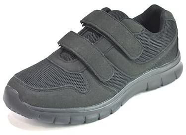 Men’s Lightweight Hook & Loop Walking Trainers – Breathable Mesh Comfortable Everyday Shoes with Cushioned Sole, Easy Fastening Wide Fit Casual Sneakers for Daily Wear UK Size 6-12. Black