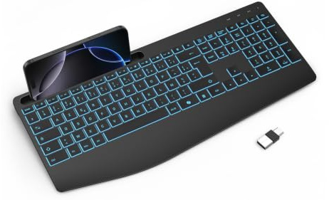 TECURS Clavier sans Fil 2,4 GHz AZERTY Français avec Repose-Poignet, Noir