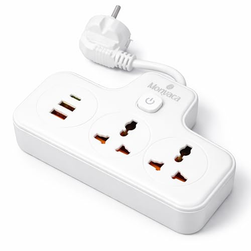 Adattatore Prese Inglesi, Adattatore Tipo G con USB e Type-C, Presa Elettrica Tipo G per Spina Europea, LED, Bianco