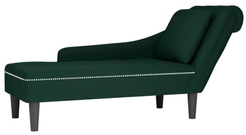 Bendmaxx schäslong med kudde och höger armstöd, mörkgrönt sammetsöverdrag, 145 x 56 x 70 cm, recamiere soffa divan för vardagsrum sovrum avkoppling