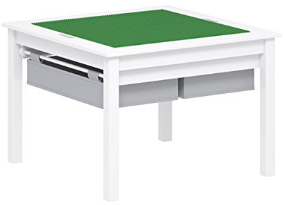 UTEX 2 In 1 Kids Construction Play Table Storage Drawers Built In Plate (White) (White)