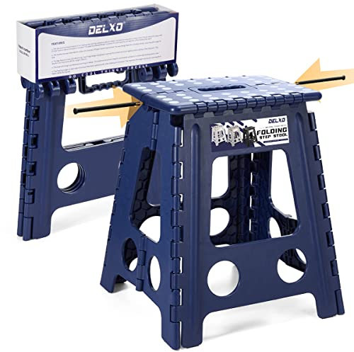 Delxo 16 Inch Folding Step Stool,Foldable Step Stool for Adults Blue