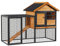 PawHut Clapier Cage à Lapins Cottage - Niche supérieure avec Rampe et enclos extérieur - Plateau excrément, fenêtre, 2 Portes verrouillables - métal époxy Sapin pré-huilé
