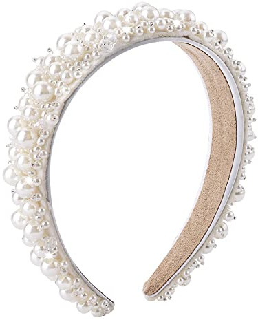 Cerchietto per Capelli con Perle Bianche Cerchietti per Capelli Larga e Spessa da Donna Accessori per Capelli per Capelli da Sposa con Perle Retrò Accessori per Acconciature da Sposa da Donna