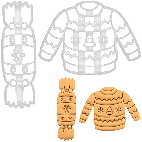 Satz von 2 Knallbonbon und Weihnachtspullover Ausstechformen, 2 Teil