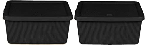 M1SS Set of 2-7 Litre Black Storage Box with Lid Utility Boxes Storage Organisation Box with Handle Rib Design Plastic Containers Lidded Bin Decorative Item Cosmetics Storage knick knacks Small Box