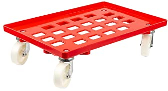 Transportroller für Euroboxen 60x40cm mit Kunststoffräder rot | Gitter/Rasterdeck | 2 Lenkrollen & 2 Bremsrollen | Traglast 300kg | Kistenroller Logistikroller Rollwagen Profi-Fahrgestell