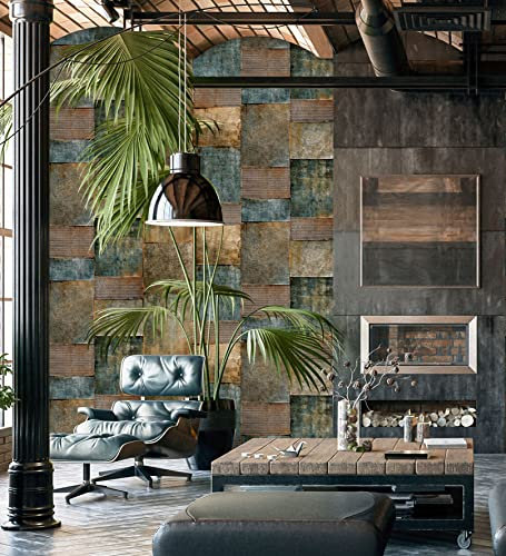 GAULAN 681689 - Carta da parati in vinile metallo di lamiere arrugginite stile industriale in relievo per pareti soggiorno cucina bagno camera da letto - Rotolo di 10 m x 1,06 m