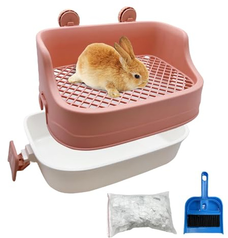 Tfwadmx Rabbit Litter Box Bunny Potty Training Litter Boxes Guinea Pig Corner Bedding Box Small Animal Toilet for Ferret,Chinchilla,Galesaur(Pink)