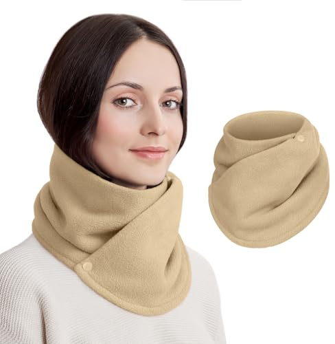 Figarge Winter Halswärmer, dicker Fleece Shaker Schal mit Doppelschnalle, Kragen Schal für Frauen, Warmer Snood, Mode-Accessoire Für Alle Anlässe (Khaki)
