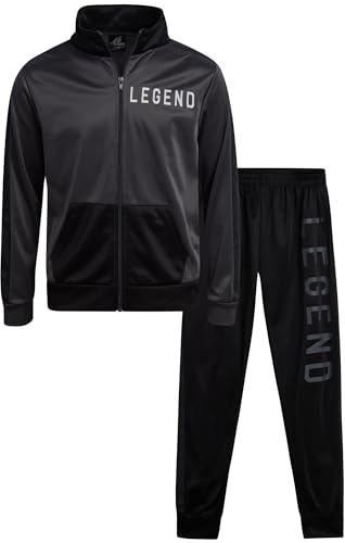 Pro Athlete Boys Tracksuit Set - 2 Piece Performance Tricot Zip Up Mock Neck Sweatshirt and Boys Joggers Track Pants, Size 12, Charcoal Legend