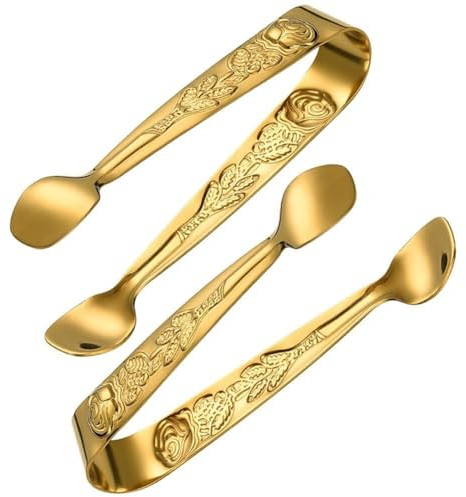 Wudaizhi 2pcs Stainless Steel Ice Tongs Embossed Ice Clip Sliver/gold Ice Cube Clip Sugar Ice Pastry Food Tong Pastry Tongs Bbq Clip Kitchen Bar Supplies
