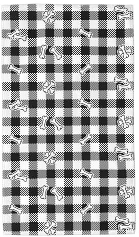 FJQWKLF Handtücher mit Hundeknochen, schwarz-weiß kariert, superweich, 27,5 x 15,7 Zoll, vielseitig einsetzbar, hautfreundlich, saugfähig, dünn, Badezimmerhandtücher