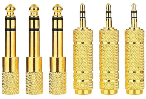 Greluma 6 pz spina TRS da 3,5mm a jack da 6,35mm e convertitore adattatore audio stereo con spina da 1/8 femmina a 1/4 maschio per cuffie,microfono