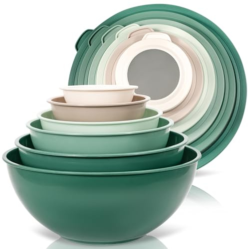 WHYSKO Mixing Bowl Set, 12 Piece Colorful Plastic Mixing Bowls with Lids Set for Food Prep Storage and Serving, Microwave and Dishwasher Safe for Kitchen Baking Cooking