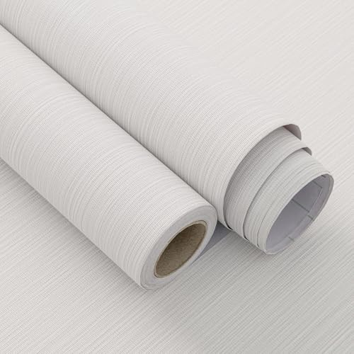 HyunHome White Grey Grasscloth Wallpaper Peel and Stick Fabric Linen Textured 24x394 Classic Faux Grassweave Upgraded Thick Self-Adhesive Neutral Contact Paper Vinyl Film Liner Roll for Home Use