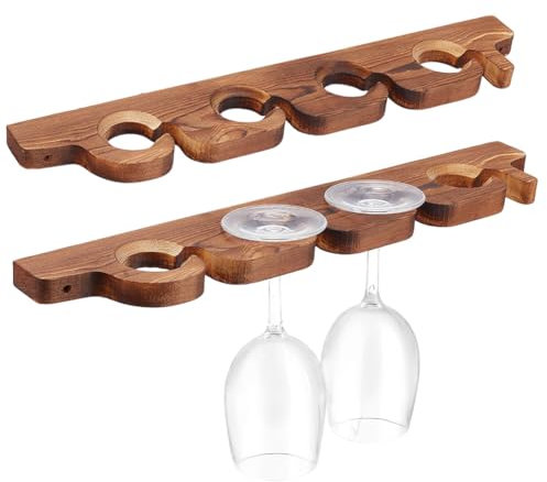 PH PandaHall 2pcs Wood Stemware Rack Mounted Wine Glass Holder Glass Goblet Tray Hanging Shelf Glassware Holder Hanging Organizer with 8 Holes for Bar Restaurant Glass Storage, 16.9x2.9 inch
